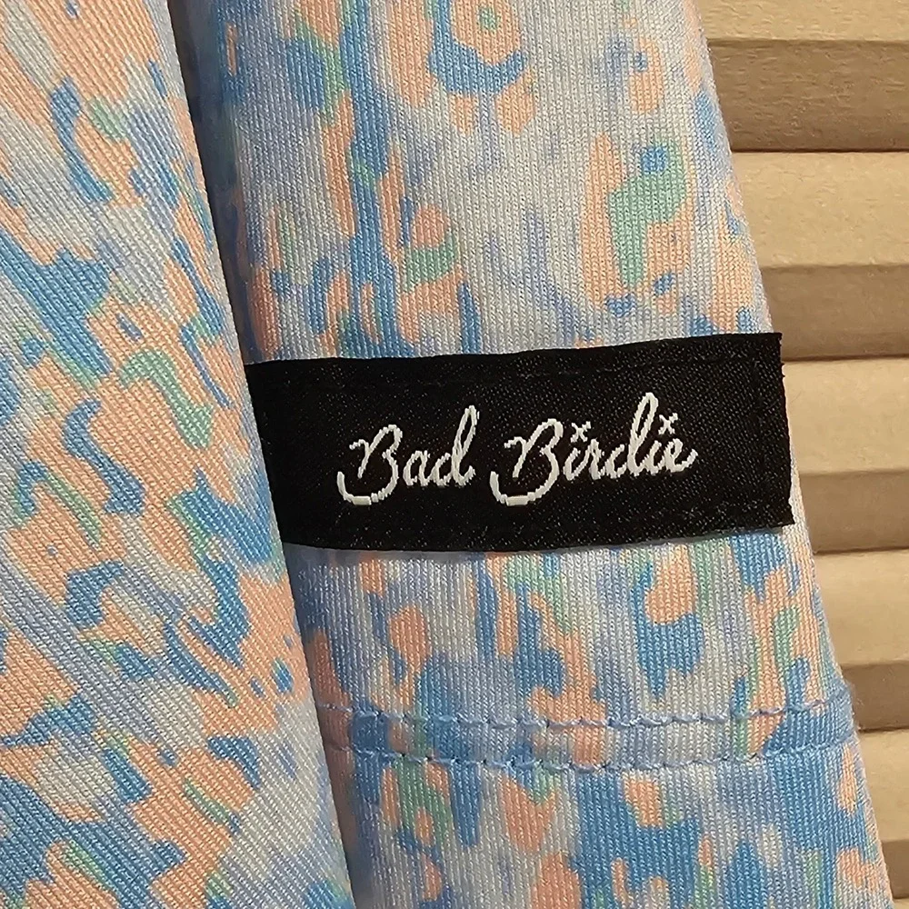 Bad Birdie‎ Mens XL Golf Polo Blue Peach Abstract Print Short Sleeve Performance